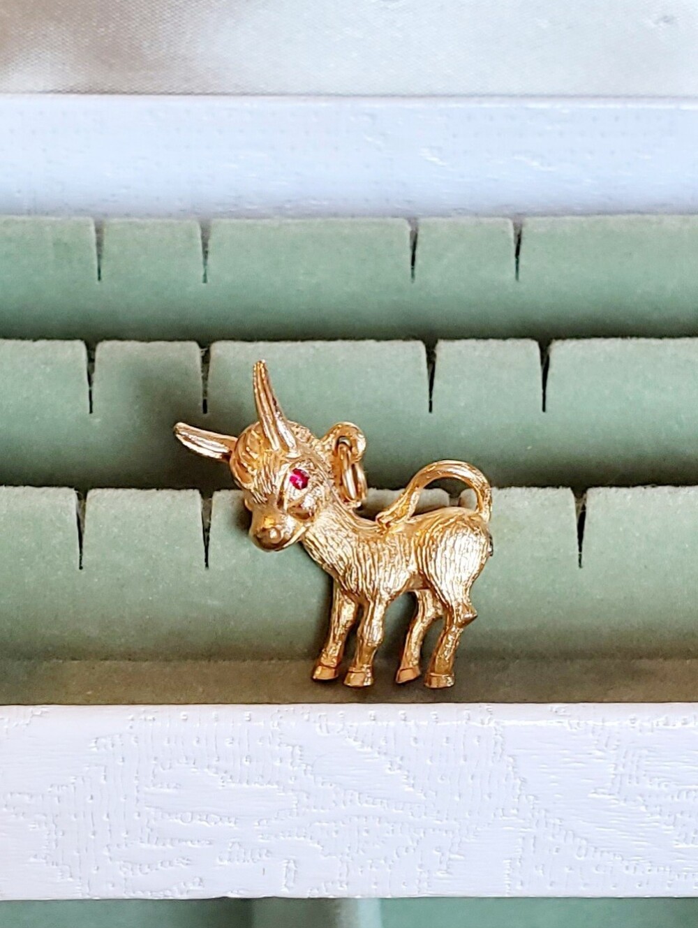 Gold-tone Dimensional Donkey Pendant with Ruby Red Eyes